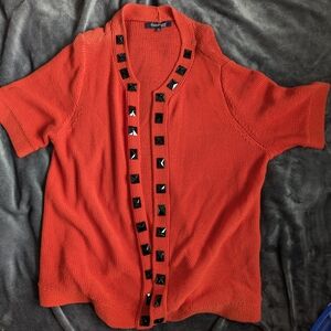 Evan Picone Red Knit Open-Front Sweater